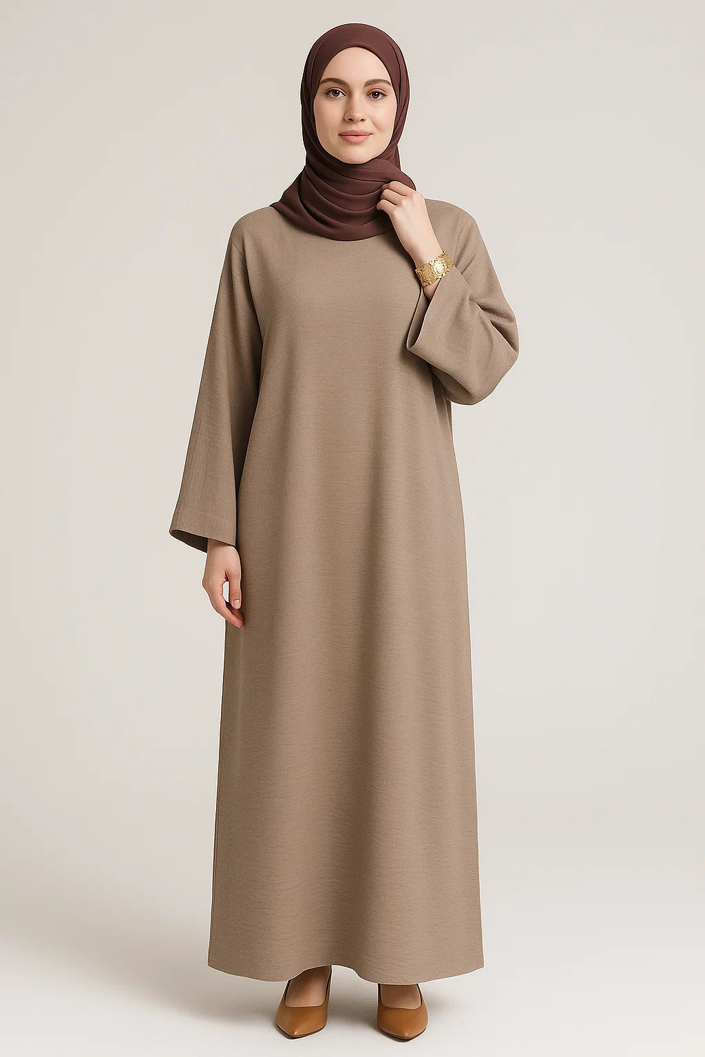 Textured Straight-Cut Abaya – Mocha