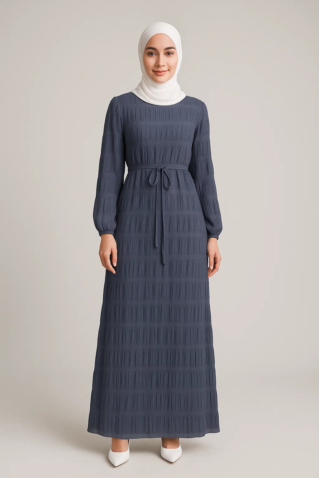 Textured Tie-Waist Maxi Dress – Slate Blue