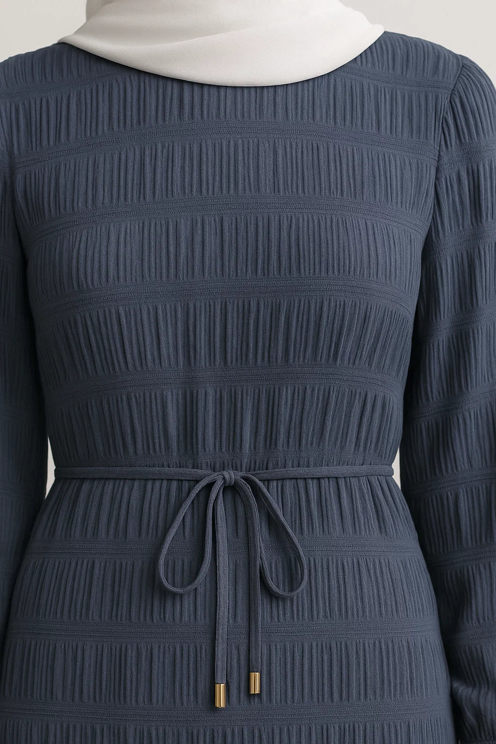 Textured Tie-Waist Maxi Dress – Slate Blue