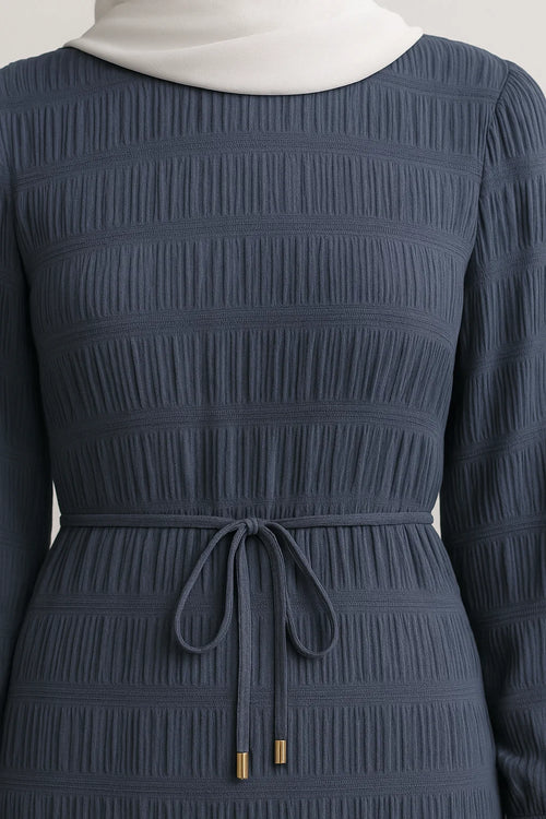 Textured Tie-Waist Maxi Dress – Slate Blue